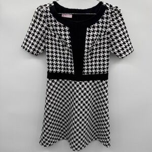 Dan Chau Black White Houndstooth Fit & Flare Mini Dress XS Preppy Classic Dressy